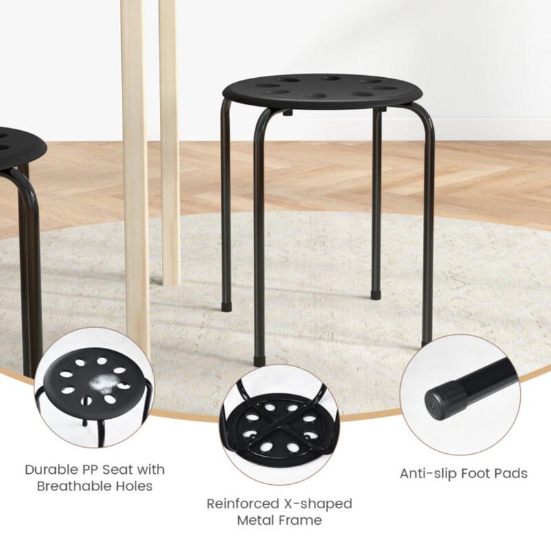 Hivvago 17.5 Inch Set of 6 Portable Plastic Stack Stools with Metal Frame