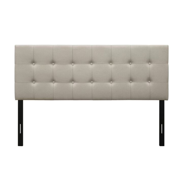 QuikFurn King Button-Tufted Headboard in Light Grey Beige Taupe Upholstered Fabric