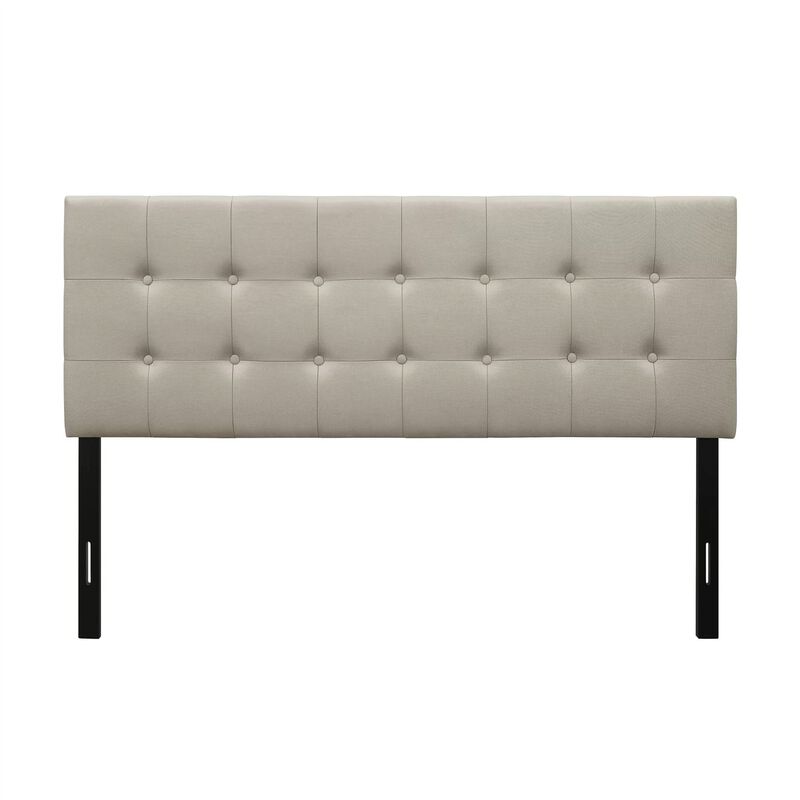 QuikFurn Full size Button-Tufted Headboard in Light Grey Taupe Beige Upholstered Fabric