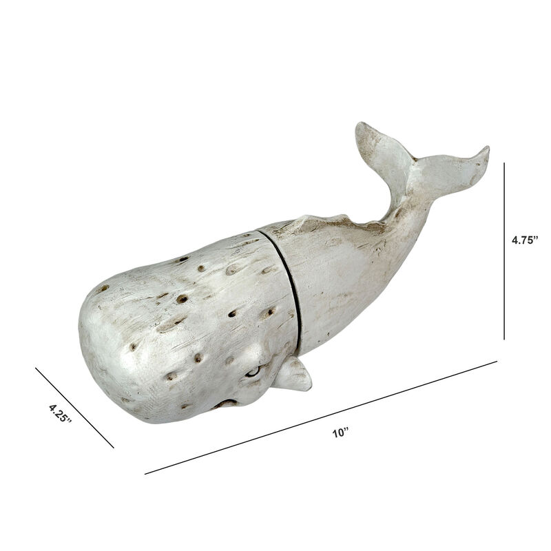 Sperm Whale Head & Tail Resin Bookend Set 10 inch Weathered Off White Coastal image number 2