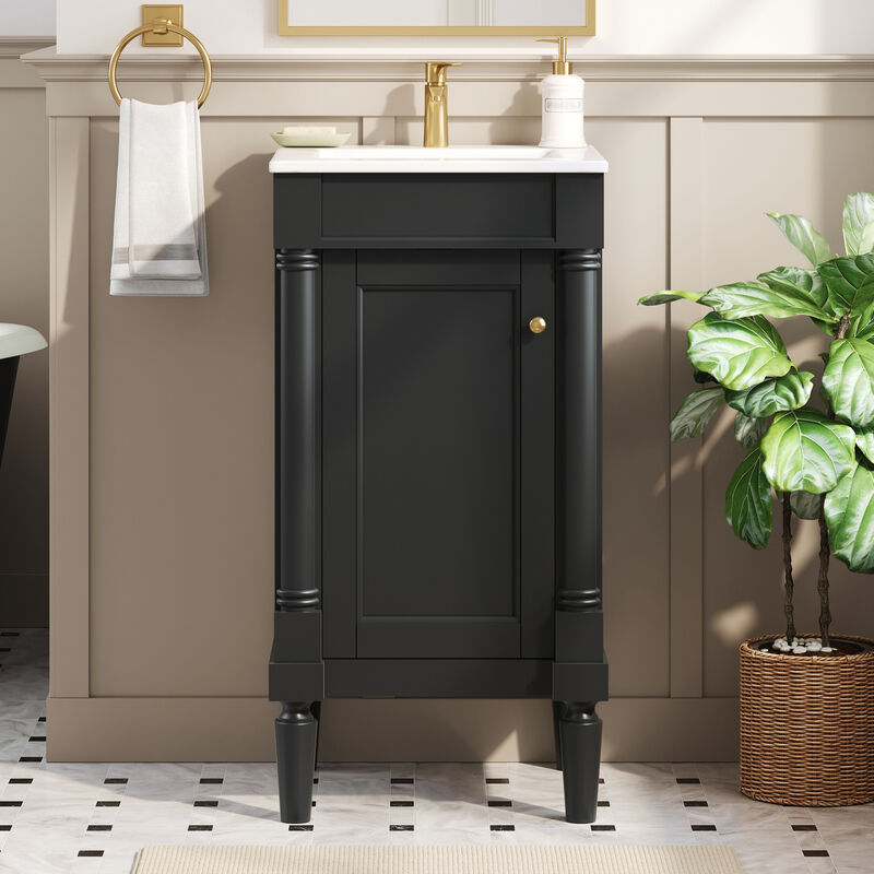 ELEMENT ACE 18 Inch Compact Bathroom Vanity Cabinet with Integrated Ceramic Sink, Adjustable Interior Shelf, Soft Closing Hinges Ideal for Small Bathroom Spaces image number 4