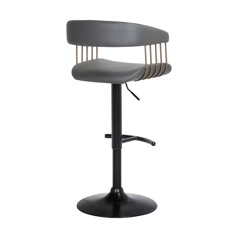 Calista Adjustable Stool in Grey Faux Leather with Golden Bronze and Black Metal