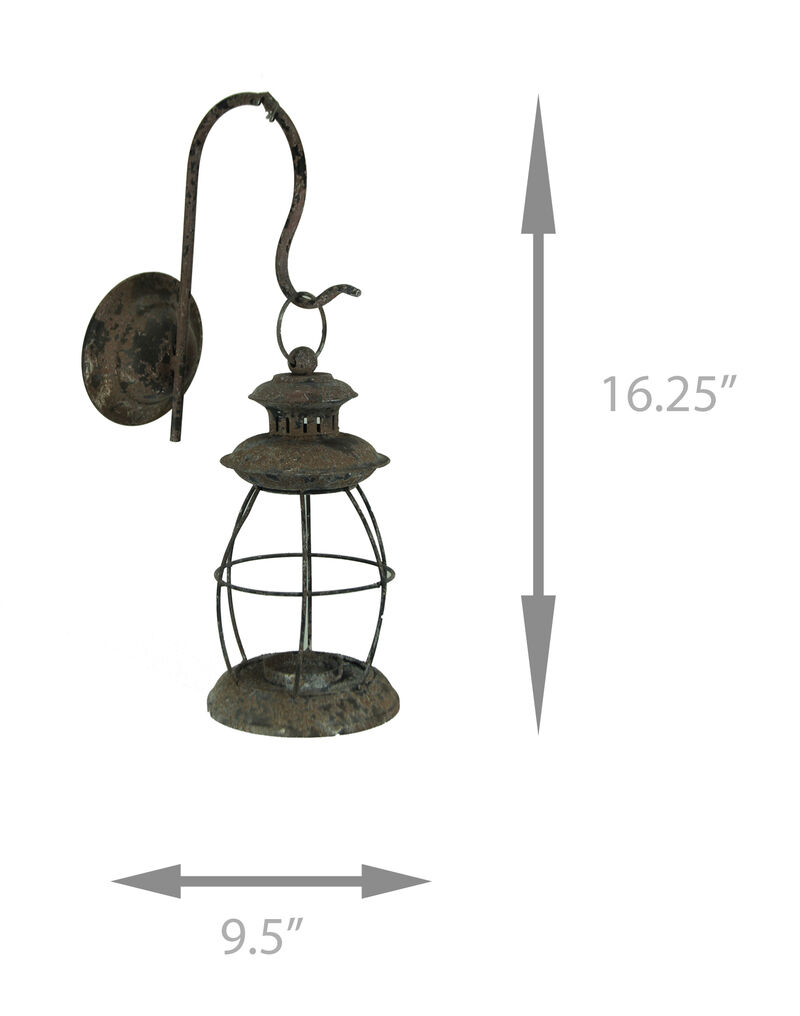 Distressed Metal Vintage Lantern Wall Mounted Candle Sconce image number 3
