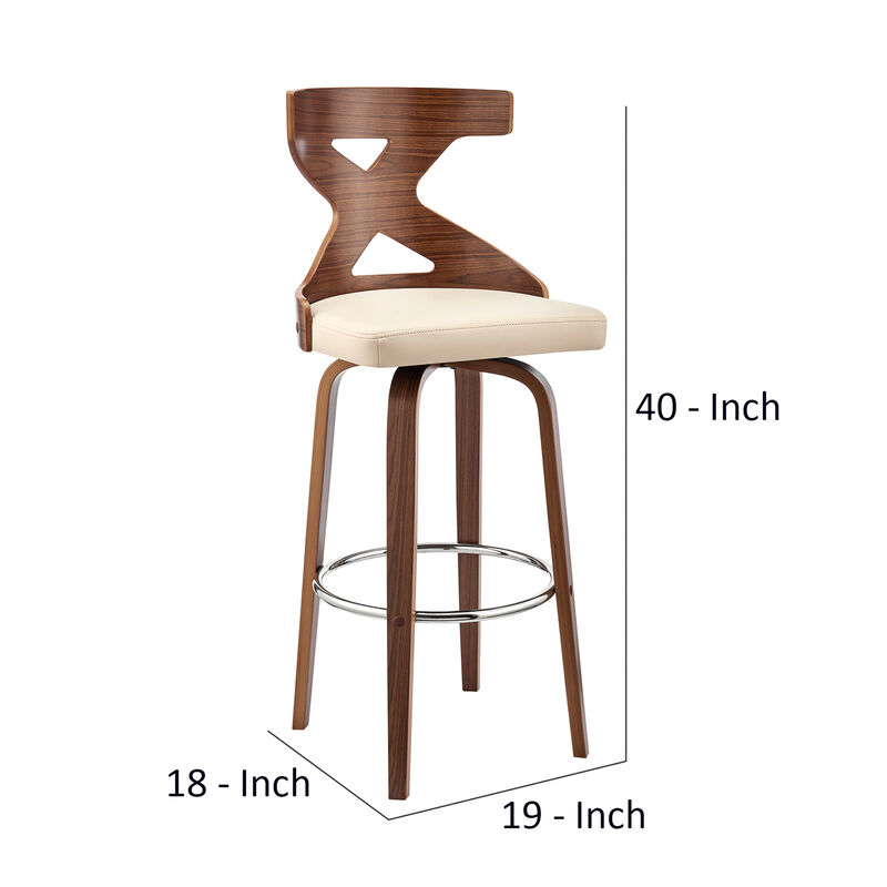 Swivel Barstool with Curved Wooden X Back, Cream and Brown-Benzara