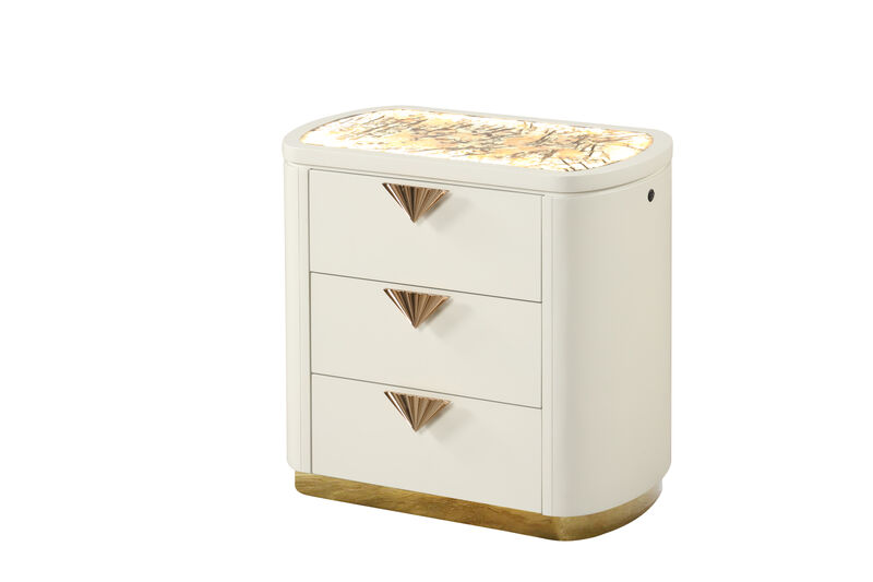 La Pierre High-Gloss Nightstand with 3 Drawers, Rounded Design and Illuminated Top image number 3