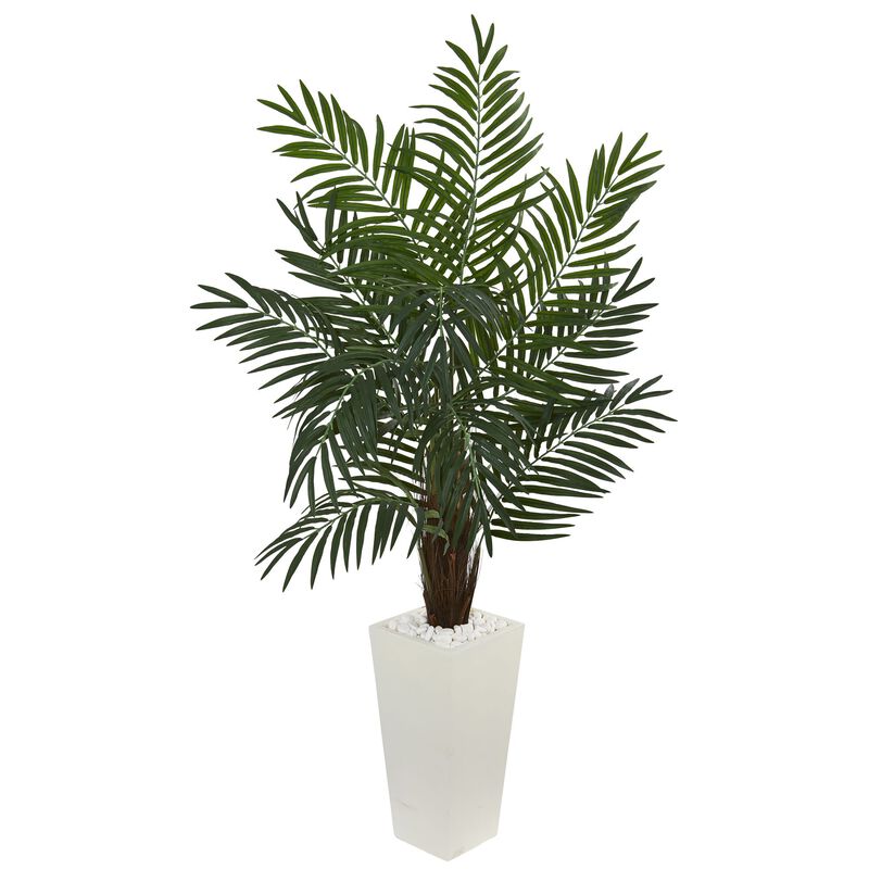 Hivvago 5.5 Feet Areca Artificial Palm Tree in White Tower Planter