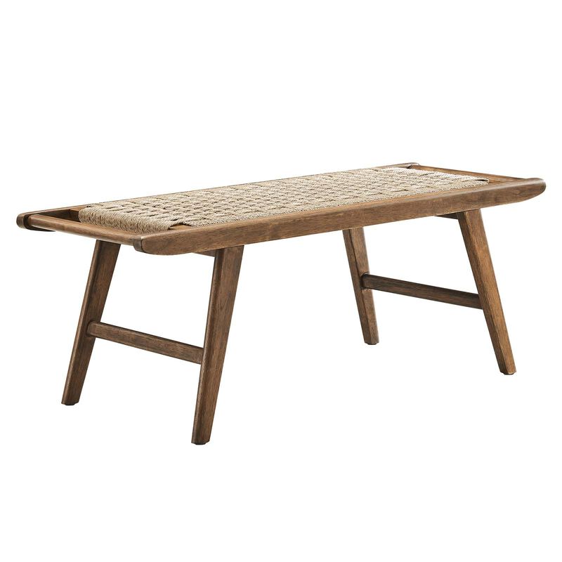 Modway Saoirse 47" Wove Rope Wood Bench in Walnut Black image number 0