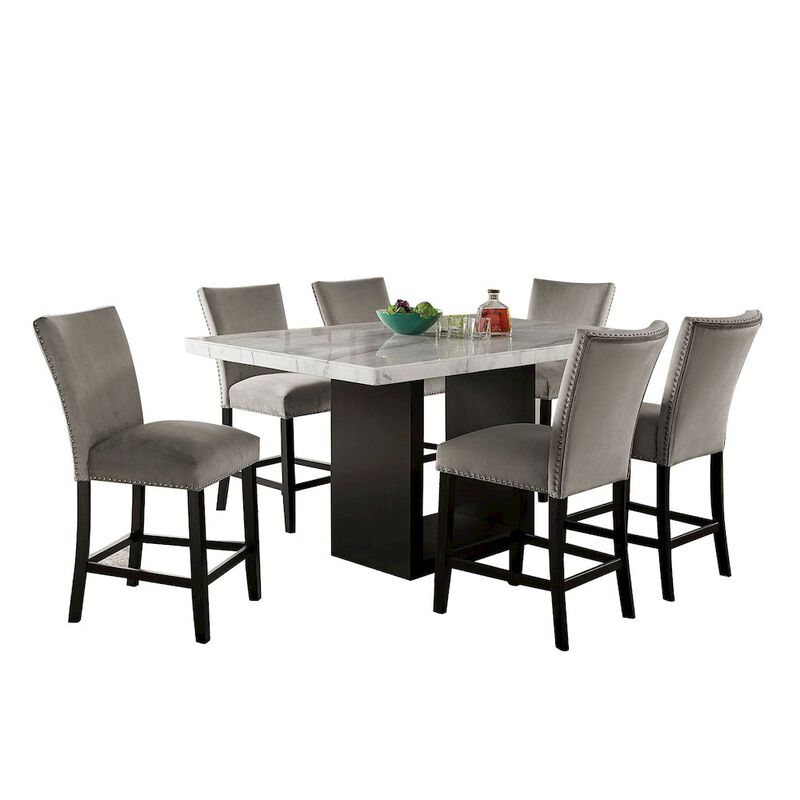 Simple Relax 7 Piece Dining Table Set with Six Counter Height Chairs in White And Black image number 0
