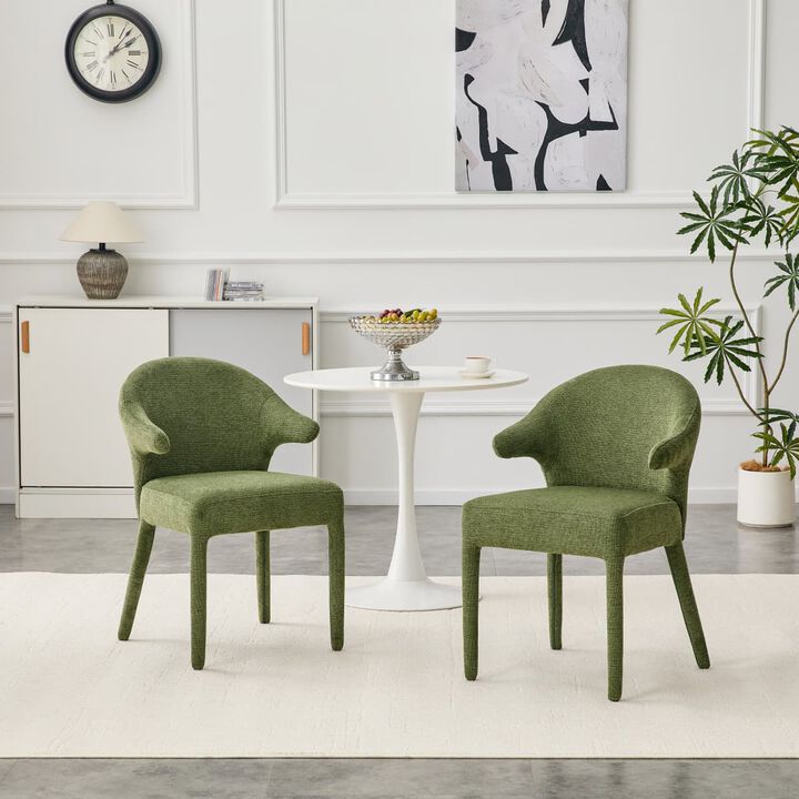 Set of 2 Boucle Dining Chairs Armchair Dining Chairs with Wraparound Back and Arms Square Dining Chairs with Metal Legs and Spring Seat