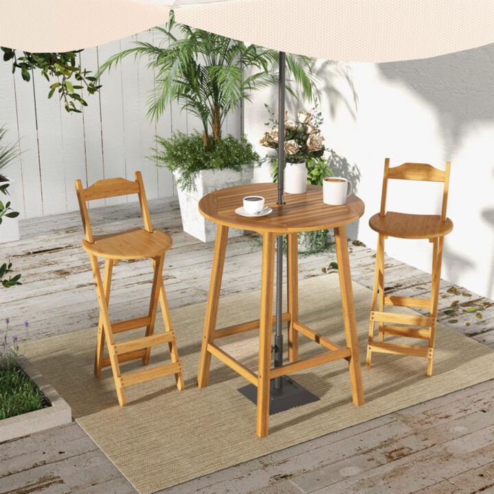 Hivvago Bar Height Table with Umbrella Hole and Slatted Tabletop for Outdoors