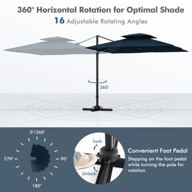 Hivvago 9.5 Feet Cantilever Patio Umbrella with 360&deg; Rotation and Double Top