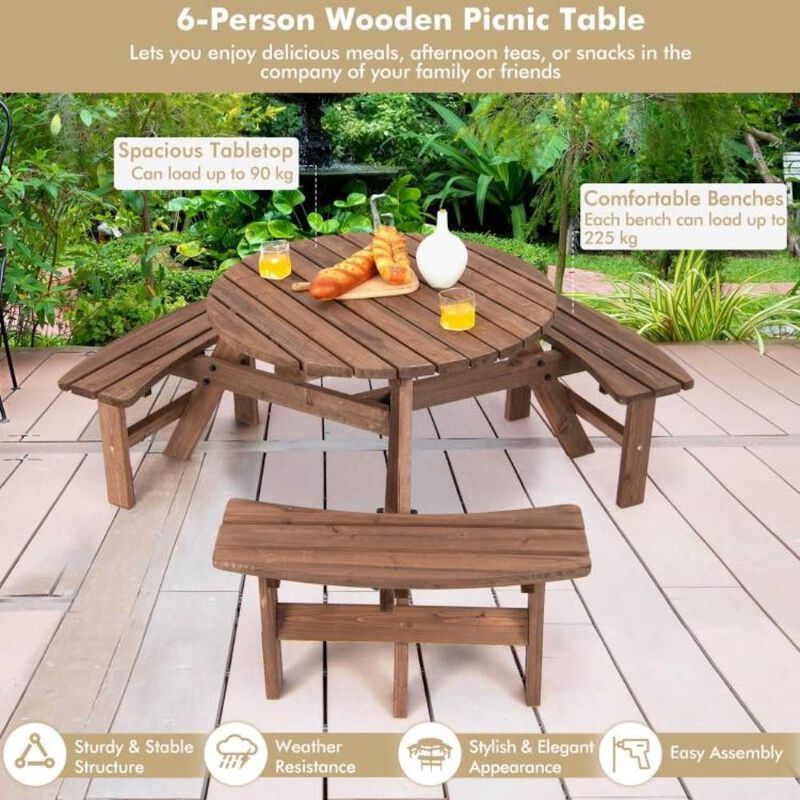 Hivvago Solid Cedar Wood Outdoor Picnic Table with 3 Benches Patio Garden Dining Set