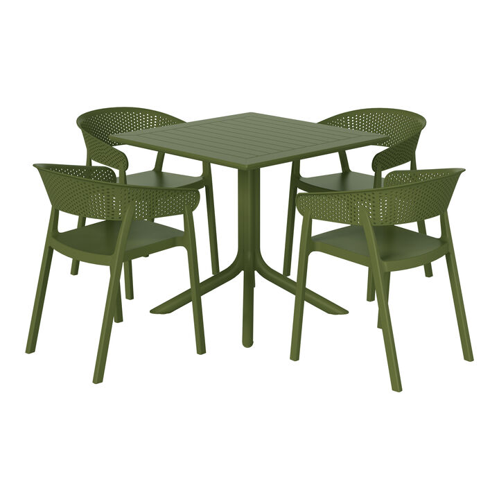 WestinTrends 5-Piece Outdoor Resin Square Patio Dining Table Set with Stackable Patio Dining Chairs