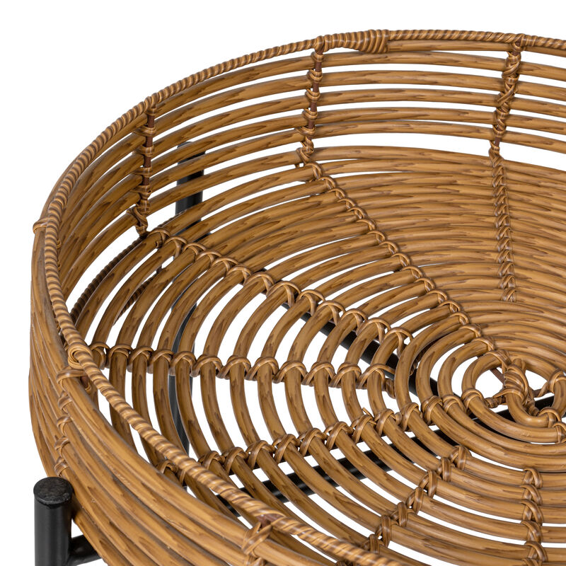 Malia Coastal Bohemian Faux Rattan Round Tray End Table with Metal Base image number 5