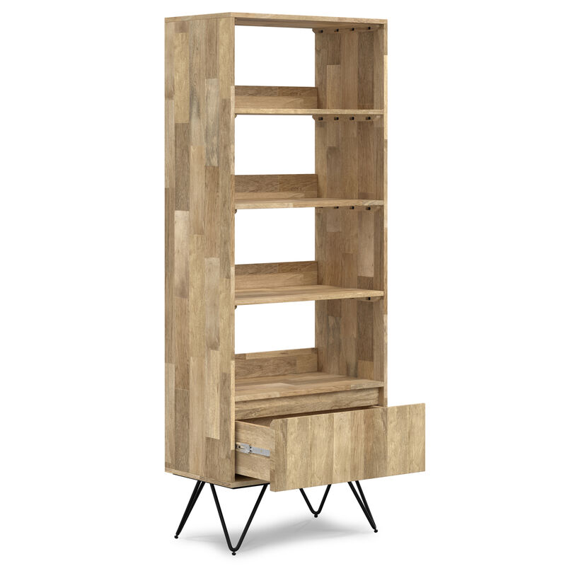 Hunter SOLID MANGO WOOD and Metal 64 inch x 24 inch Rectangle Modern Industrial Tall Bookcase in Natural