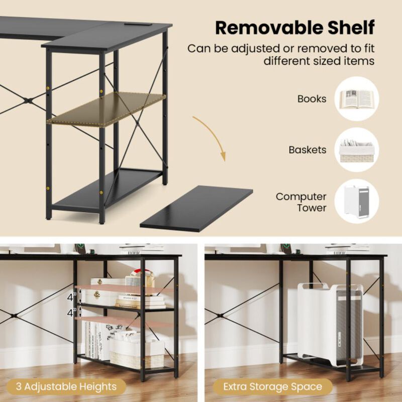 Hivvago L-shaped 47 Inch Reversible Corner Desk with Adjustable Storage Shelves