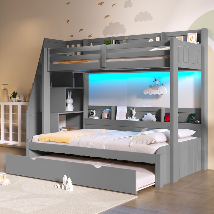 Merax Twin over Full Wooden Bunk Bed with Storage Stairs