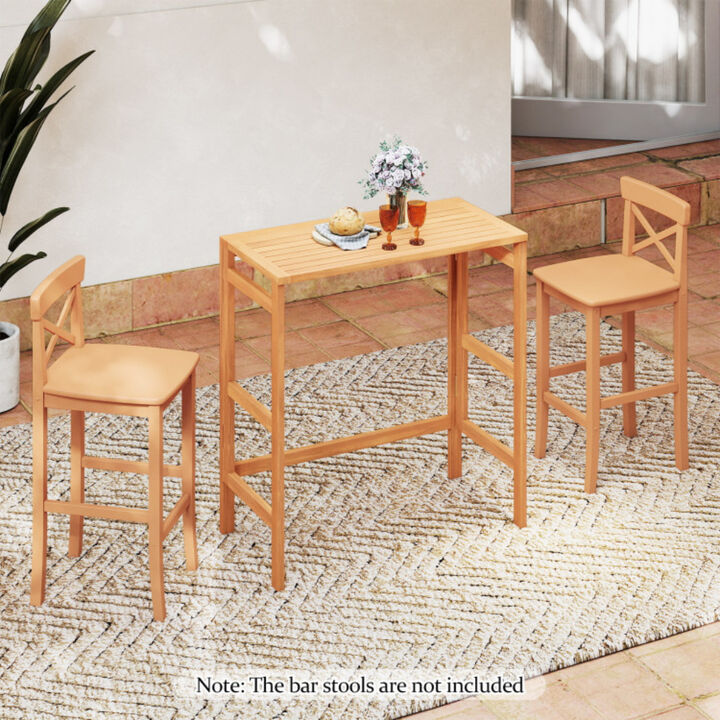Outdoor Acacia Wood Bar Height Table with Slatted Top for Balcony