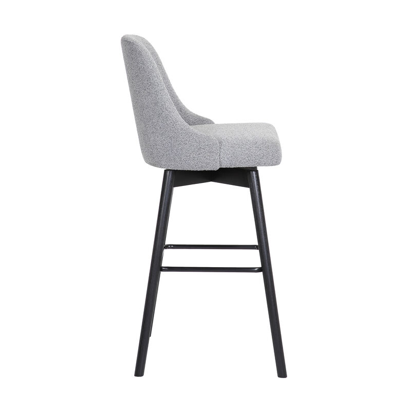 Sicily  Swivel Black Wood Counter Stool in Light Grey Fabric