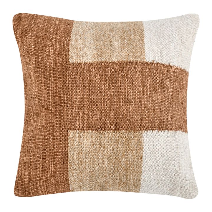 Skio Throw Pillow, Marble Yarn Texture, Square 22 Inch Brown Viscose - Benzara