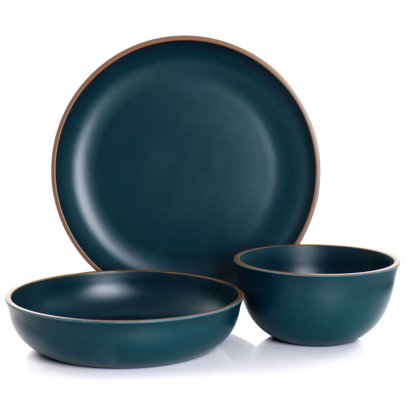 Gibson Home Rockabye 12 Piece Melamine Dinnerware Set in Dark Teal