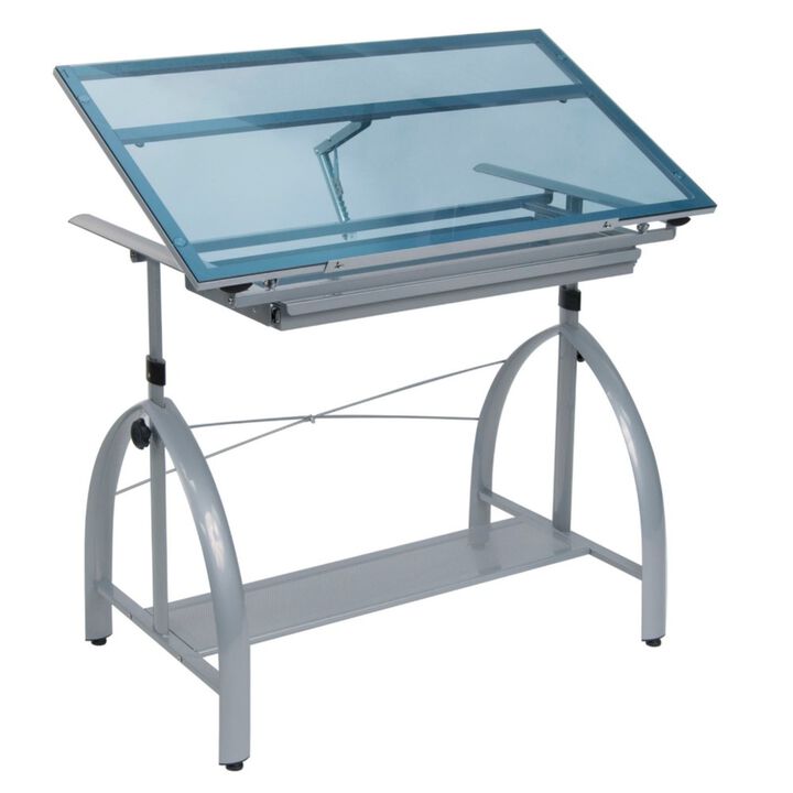 SD Studio Designs Office Avanta Drafting Table - Silver / Blue Glass