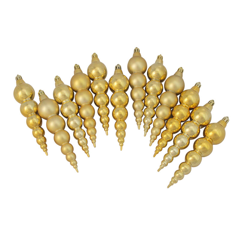 12ct Vegas Gold Shatterproof Matte and Shiny Christmas Finial Ornaments 6" image number 0
