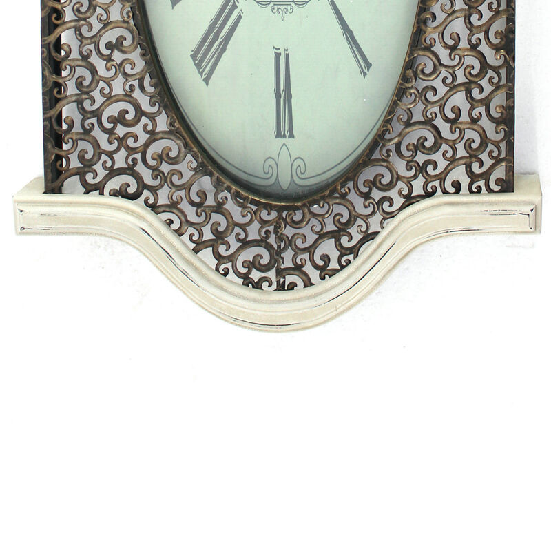 Wall Clock Set of 2 with Scalloped Wooden Top and Bottom, White