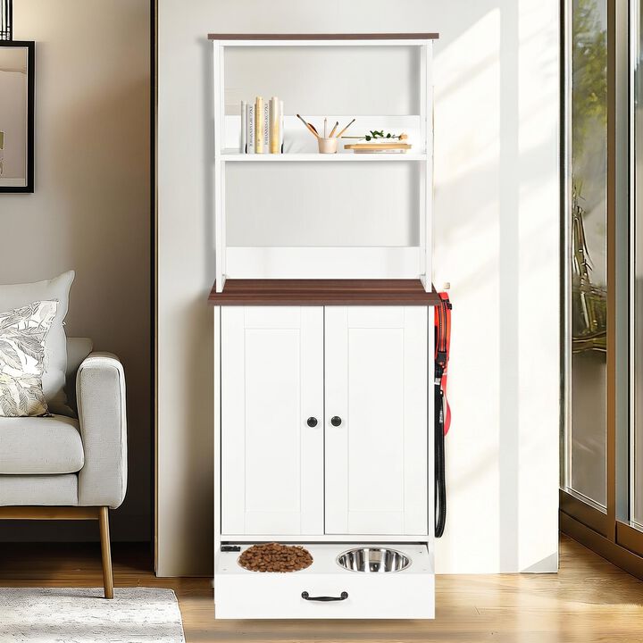 Pet Feeding Station with Bowls,Station with Storage,Dogs Cats feeding station with 2-level shelving