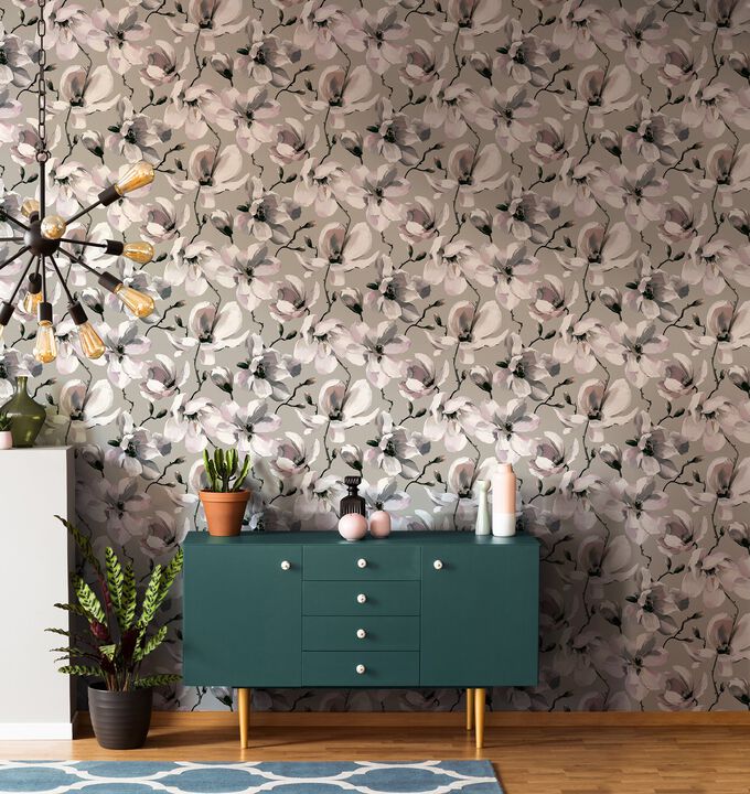 Flora Cherry Blossom Silver Grey Wallpaper 47466