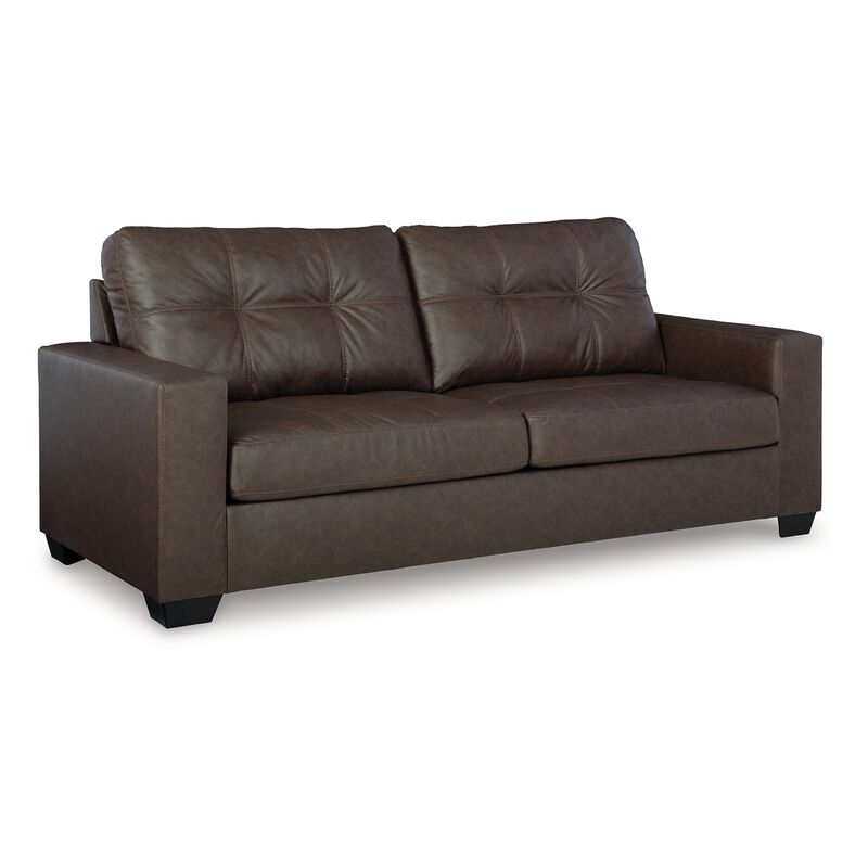 Barl Sofa, Modern Style 85 Inch Soft Tufted Dark Brown Faux Leather