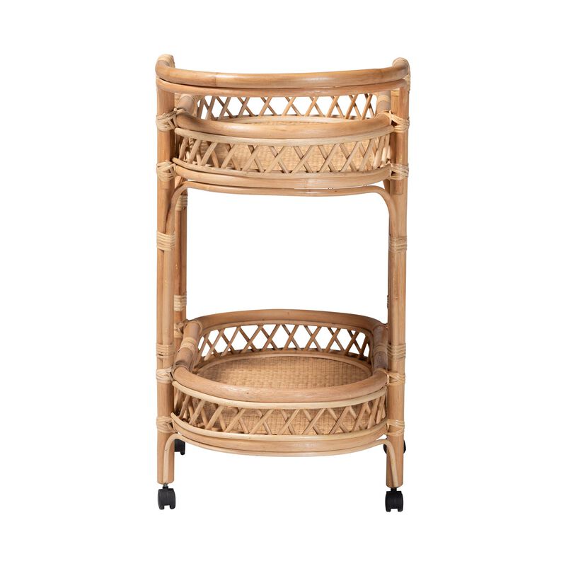 bali & pari Raul Natural Rattan Kitchen Cart - 2-Tier Handwoven Wicker Storage Trolley with Handle for Kitchen or Lounge image number 3