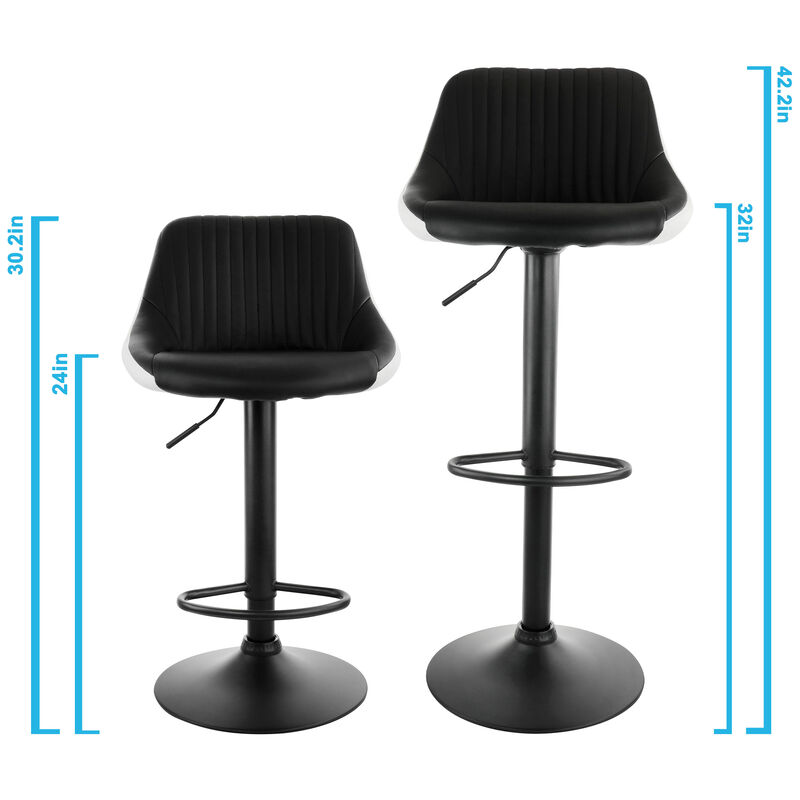 Elama 2 Piece Faux Leather Adjustable Bar Stool in Black and White with Black Base