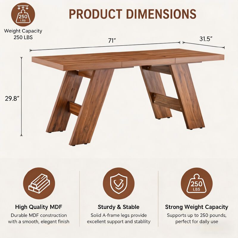Whisen Dining Table with V-Leg, MDF Space-Saving for Home Kitchen image number 9