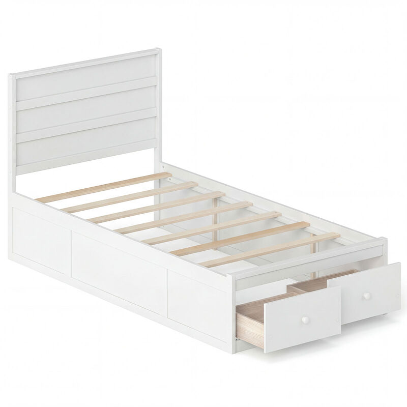Twin Platform Bed Frame with Built-In Storage Drawers and Headboard image number 0
