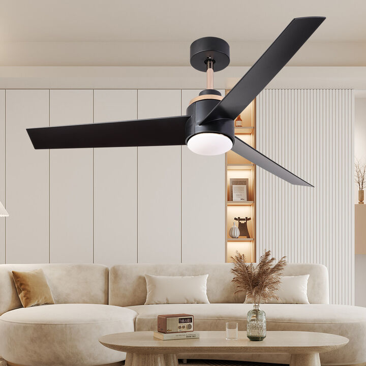 52 Inch Ceiling Fans with Lights Flush Mount, Modern Ceiling Fan with Light and Remote Control - 3 Blades Indoor Outdoor Ceiling Fan Low Profile for Patio Farmhouse Bedroom