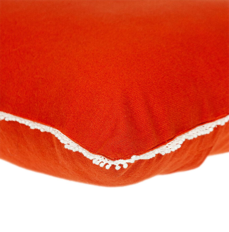 HomeRoots 16" Orange Cotton Throw Pillow With Fringe image number 5