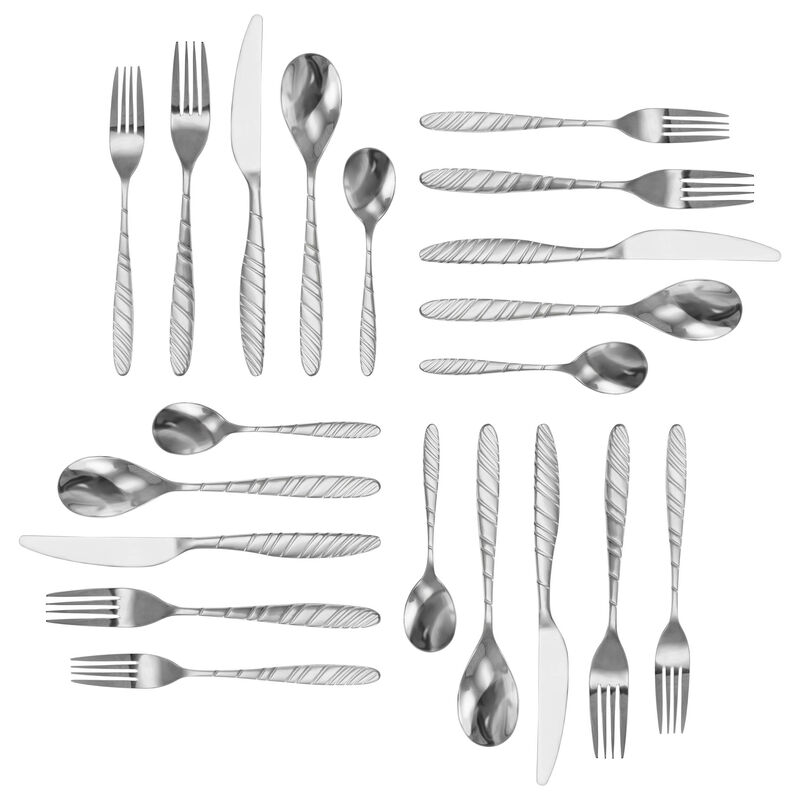 MegaChef La Vague 20 Piece Flatware Utensil Set, Stainless Steel Silverware Metal Service for 4 in Silver
