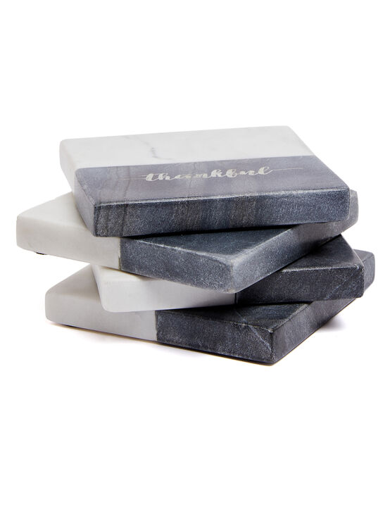 Lexi Home 4 in. Grey Thankful Marble 4-Pack Coaster Set
