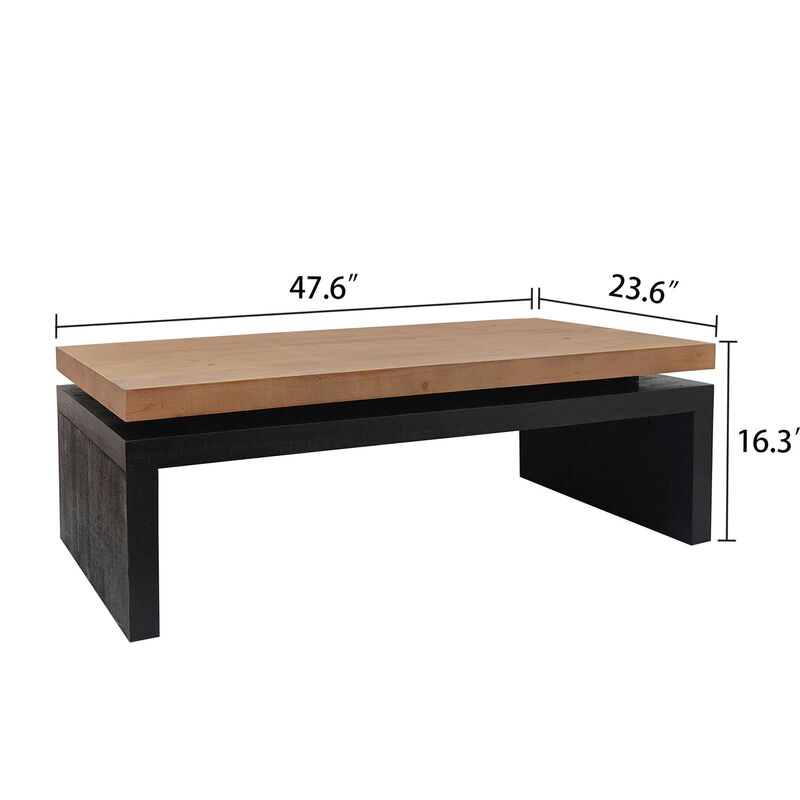 Rustic Farmhouse Rectangular Coffee Table with Floating Tabletop Design, Wooden Living Room Table image number 6