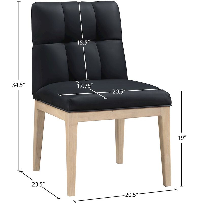 Meridian Furniture Adrian Black Vegan Leather Dining Side Chair, Set of 2