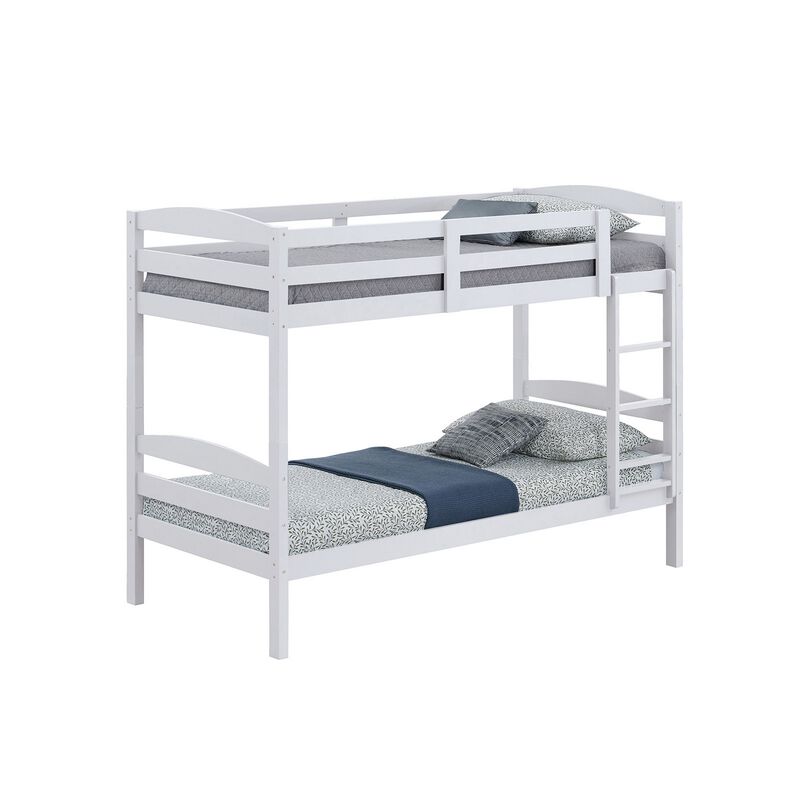 Sifa Twin Bunk Bed, Convenient Ladder, Arch Slat Design, White Solid Wood