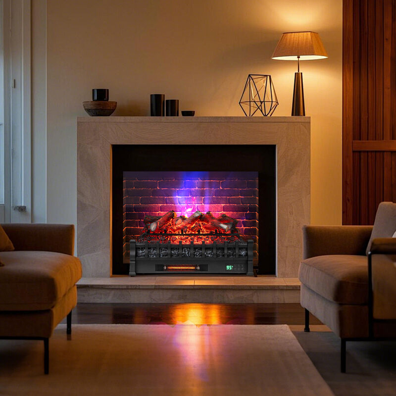 Infrared Quartz WiFi Electric Fireplace Insert with Realistic Lemonwood Logs-Black image number 4