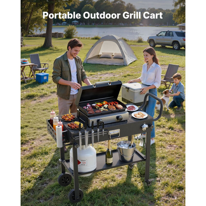 Outdoor Grill Cart Folding BBQ Prep Table with Wheels Magnetic Rack image number 4