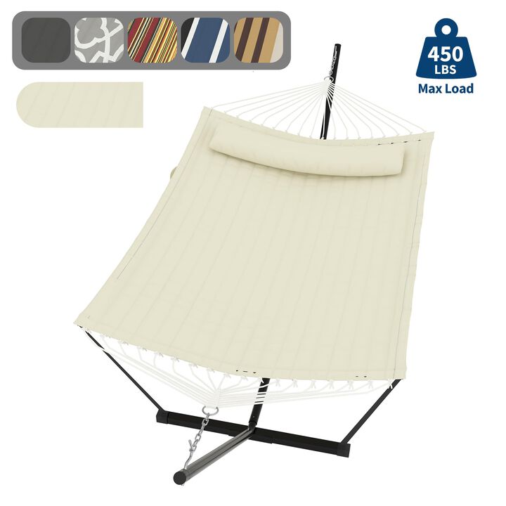12FT Double Hammock with Stand for 2 &ndash; 450 lbs Capacity, Balance Ropes & Pillow &ndash; Heavy Duty for Patio, Garden, Beach