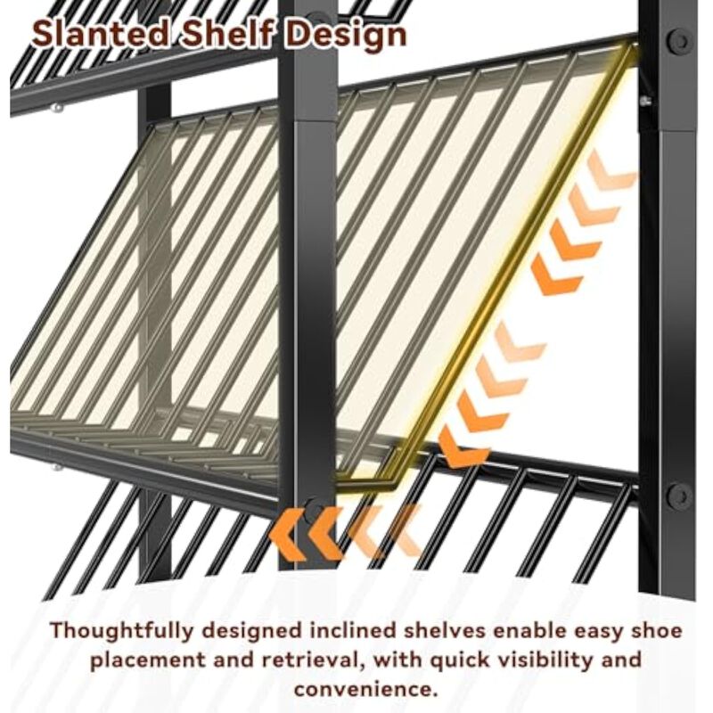 Slim Entryway Metal Shoe Storage Bench 4 Tier Closet Brown image number 3