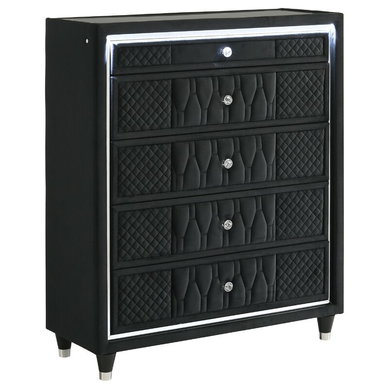 Maren Tall Dresser Chest, 5 Drawers and LED Light, Black Tufted Velvet image number 2