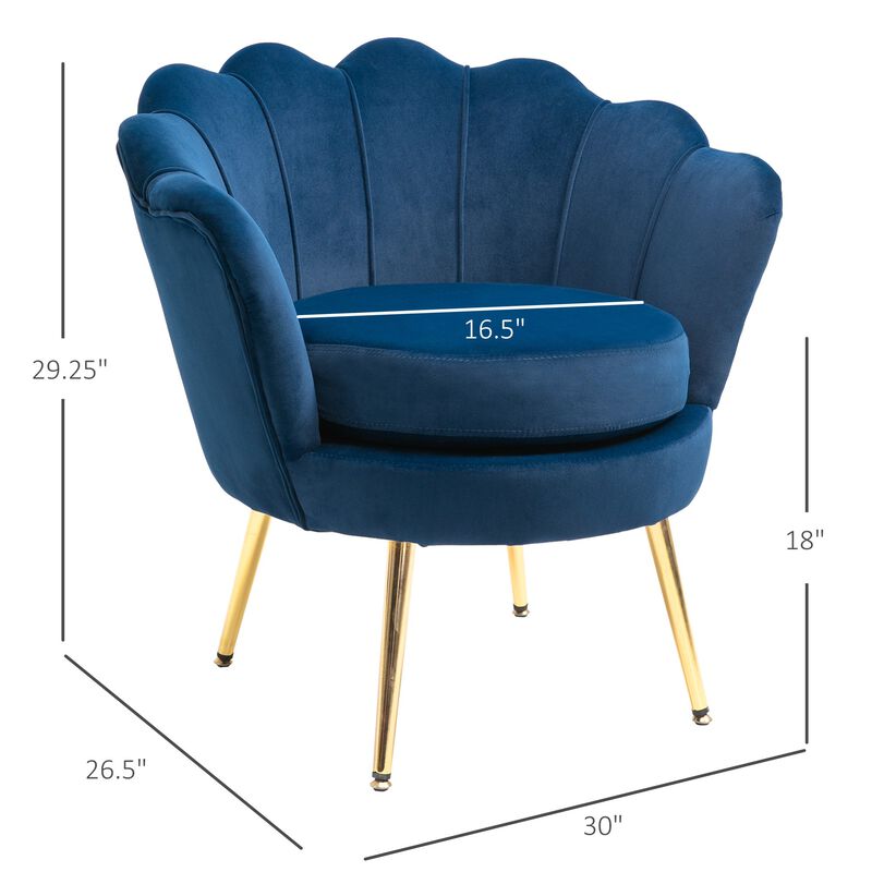 Blue Velvet Lounger: Accent Chair with Gold Metal Legs
