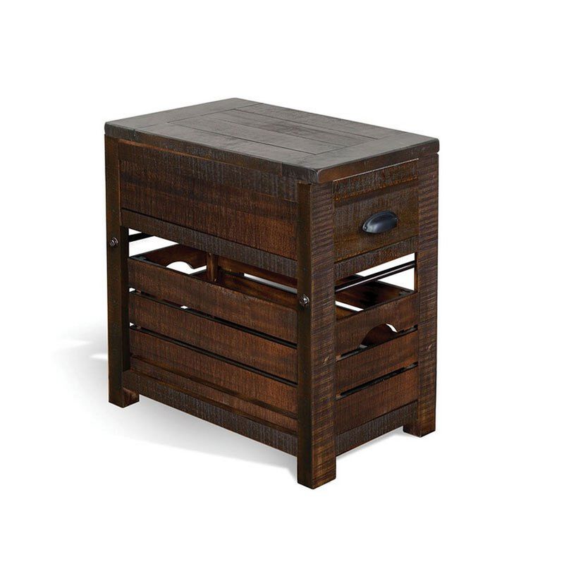 Flint Accent Chairside Table, 1 Drawer, Crate, 26 Inch Dark Brown Wood