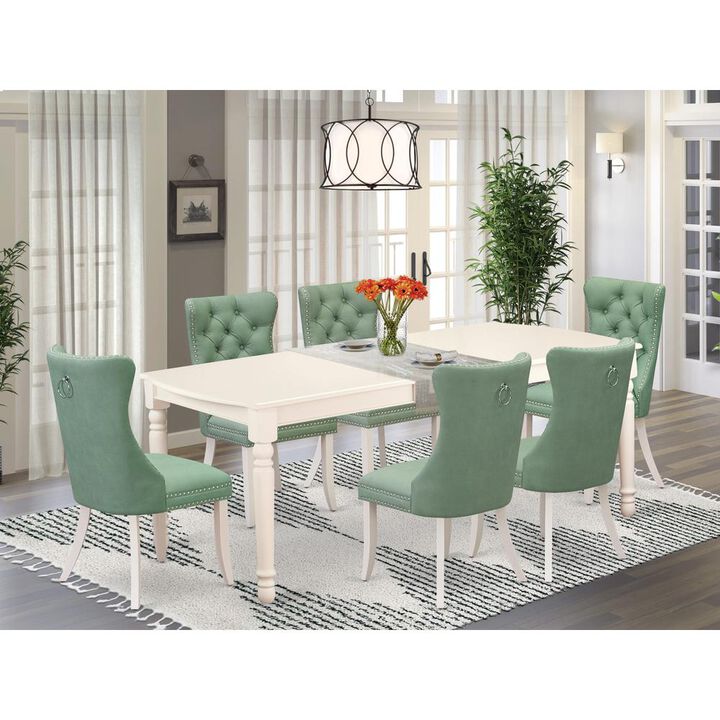 East West Furniture 7 Piece Dining Room Set Contains a Rectangle Dining Table with Butterfly Leaf